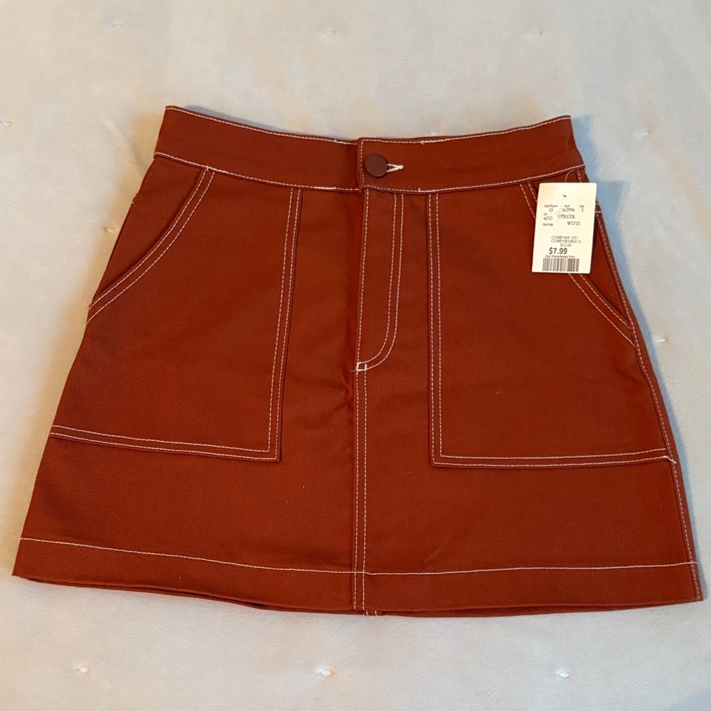 Zara Rust Mini Skirt with Contrast Stitching